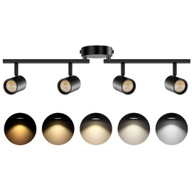 VANoopee 5-Color 4 Light Black LED Track Lighting Fixtures Ceiling for Kitchen, Dimmable Track Lighting Kit, Ceiling Spotlight Flush Mount Adjustable Directional Spot Lights Indoor, CRI90 2400lm 30W