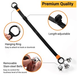 SVD.PET Dog Door Bell with Hanging Ring, Dog Bells to Go Outside for Potty Training, Can Attach to Door Knob or Anywhere Near The Door, Height Adjustable, Loud Jingle Bells for Puppies (Black)