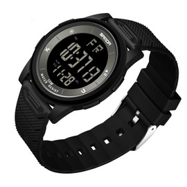 Timever Digital Watch, Men's, Thin, Lightweight, Comfortable, Waterproof, LED Watch, Alarm, Sports Watch, Stopwatch Function, Easy to Read, Japanese Instruction Manual Included, Black