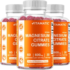 Vitamatic Vitamatic Magnesium Gummies 600mg per Serving - 60 Vegan Gummies - Promotes Healthy Relaxation, Muscle, Bone, & Energy Support - 3 Pack