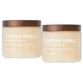 Shea Sugar Scrub, 18 oz ea. container, with, Ultra Hydrating and Exfoliating Scrub for Nourishing Essential Body Care + King Combo QR Code (Tahitian Vanilla (2 count))