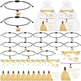 Misdary 25 Set Quinceanera Party Favors for Guest Crown Adjustable Bracelet with Thank You Cards and Organza Bags Quinceanera Gift for Sweet 15 Mis Quince Birthday Party Favor Adults Souvenirs