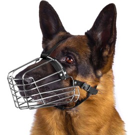 BRONZEDOG Wire Dog Muzzle German Shepherd for Medium Large Dogs Adjustable Durable Metal Basket for Biting Chewing Barking (L)