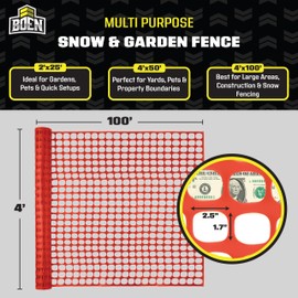 BOEN 4' x 100' Orange Temporary Fencing, Mesh Snow Fence, Plastic, Safety Garden Netting, Above Ground Barrier, for Deer, Kids, Swimming Pool, Silt, Lawn, Rabbits, Poultry, Dogs