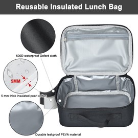 GRKJGytech Insulated Lunch Bag for Men Black Portable Leakproof Kids Lunch Box for Food Drink Boys Women Pack Cooler Bag for Work School Picnic Camping(Black)