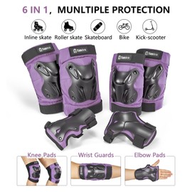 Tanden Skating Protective Gear Kids Knee and Elbow Pads Wrist Guards for Roller Skating Skateboarding, Skate Pads Kids Knee Pads Purple