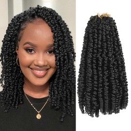 FFDDear 12 Inch Pre-twisted Passion Twist Crochet Hair 44 Strands Pre-Looped Passion Twist Braiding Synthetic Hair for Black Women Fiber Fluffy Curly Twist Braiding Hair Extensions(12 Inch 1B)