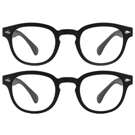 grinderPUNCH Classic Reading Glasses for Women and Men Stylish Lightweight Readers Round Readers for Women and Men - 2 Pack (Black, 2.5, x)