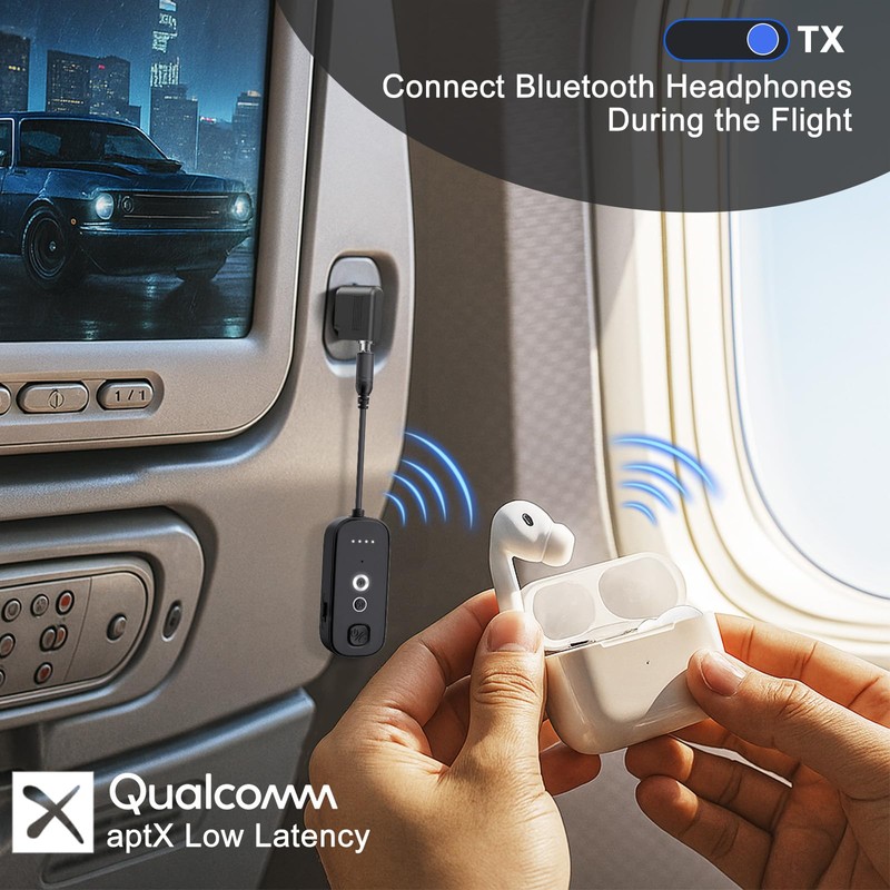 Bluetooth Transmitter Receiver with Airplane Adapter: Wireless Audio Transmitter for