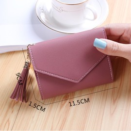 NUSRAH Small Wallet for Woman,Slim Purse Small Synthetic Leather Wallet with Card Holder Zipper Coin Purse for Ladies,Gray (Burgundy)