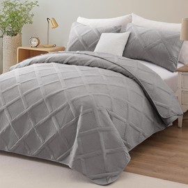 Exclusivo Mezcla Quilt Set Full Queen Size, 3 Pieces Light Grey Queen Quilt Bedding Set, Lightweight Quilts Soft Bedspreads Modern Striped Coverlets for All Seasons