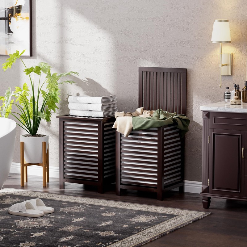 SMIBUY Double Laundry Hamper with Lid, 120L Bamboo Laundry Basket