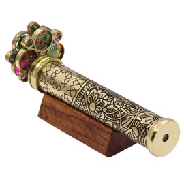 YVCrafts Handcrafted Etched Floral Pattern Lacquered Brass Kaleidoscope Includes Two Separate Turning Wheels-Unique Gift Ideas for Someone Special. (7"x1.25")