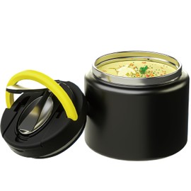 CocoMeiwei 11.8 oz Thermo for Hot Food, Soup Thermo Stainless Steel, Hot Food Container with Fold-up Spoon, Flip Open Lid School Insulated Food Jar, Leak Proof, Keep Hot & Cold for Work, Black