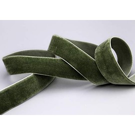 3 m x 22 mm Velvet Ribbon Green Brown (642 Iode Green) Decorative Ribbon Moss Green Velour One Sided Velvet Costumes Fixed Edge Velvet Ribbon for Sewing Decorating