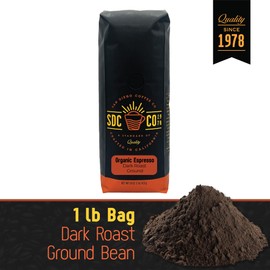 San Diego Coffee Organic Espresso, Dark Roast, Ground Coffee, 16-Ounce Bag Café molido tostado