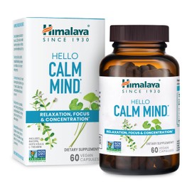 Himalaya Hello Calm Mind, with Bacopa, Gotu Kola & L-Theanine for Relaxation, Focus, Concentration & Racing Thoughts, Vegan, Gluten-Free, 620 mg, 60 Vegetarian Capsules, 1 Month Supply