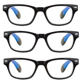EYE ZOOM 3 Pack Blue Light Blocking Horn Rimmed Reading Glasses for Man and Women, Black, +1.25