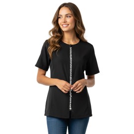 Ladybird Line 460 Groomer's Rhinestone Jacket - Water, Hair and Bleach Resistant, Short Sleeve Dog Grooming and Hair Stylist Smock with Round Neck, 2 Side Pockets & Adjustable Back Tie Belt - 4XL
