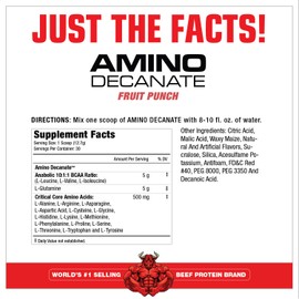MuscleMeds Amino DECANATE, Intra, Post Workout Drink, Full Spectrum Amino Acid Complex, Leucine, Muscle Recovery, Fruit Punch, 30 Servings