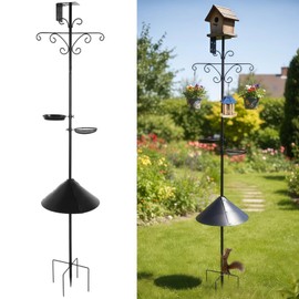 92 in Bird Feeder Pole, Squirrel-Proof Shepherd Hooks, Heavy-Duty Bird Feeding Station with Water Bowl & Mesh Tray, Adjustable Tall Feeder Stand for Plants, Lanterns