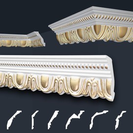 Marbet Ceiling Mouldings Gold Polystyrene EPS Stucco Moulding Moulding in Traditional Design (2 Metres B-34 G) Stucco Profile Decorative Corner Profile