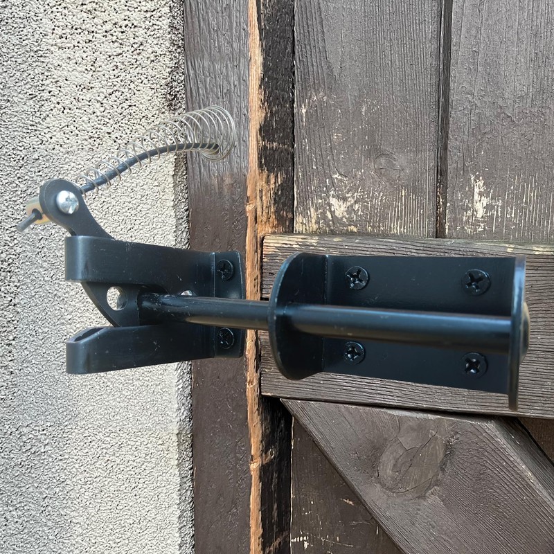 Door Latch - Self-Locking Gate Latch for Outdoor Fence, Black