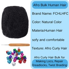 Afro Kinky Curly Hair Afro Kinky Bulk Natural 100% Human Hair Braiding Hair for Dreadlocks, Locs Repair, Dreadlock Extensions, Twists, Braids Natural Color (3 Bundles/Package 8inch)