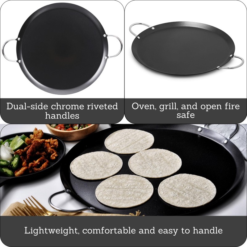 IMUSA 13.5in Carbon Steel Nonstick Round Comal with Metal Handles,
