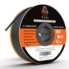 NeoWire Heat Shrink Tubing 1/4", 3:1 Ratio Shrink Tube Industrial and Marine Grade, Dual Wall Adhesive Lined Wire Shrink Wrap Tubing, 59 Feet Roll