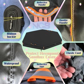 Outdoor Hexagonal Sandbox Cover with Two Night-Vision Reflective Handles and 6.1 Meter Webbing Loops, Featuring an Elastic Drawstring at The Bottom. Suitable for sandboxes up to 74" L x 65" W x 8" H.