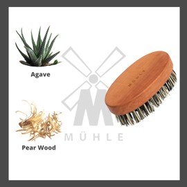 MÜHLE BEARDCARE Beard Brush - Vegan Bristle Brush for Daily Beard Care - Oval Wooden Handle - 9 x 5 x 3.5 cm