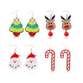 ZOSIGN Women's Christmas Earrings, Cute Reindeer Candy Canes, Santa Claus, Christmas Tree, Christmas Earrings, Christmas Decoration Gift, Acrylic