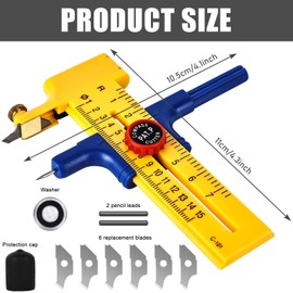 Circular Paper Cutter, Circle Cutter for Circles of 1-30 cm, Compass Cutter with 6 Blades Compass Cutter for Cutting Paper Cardboard Leather, Round Cutter Made of Plastic