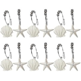 Alipis 12PCS Sea Star & Shell Shower Curtain Hooks, 304 Stainless Steel Rings for Bathroom DéCor, Rustproof and Easy to Use, Fits Straight & Curved Rods