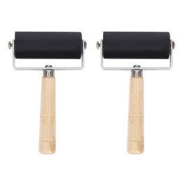 2Pcs Professional Rubber Roller Brayer,6cm Rubber Roller Brayer with Wooden Handle Ink Painting Printmaking Roller Art Stamping Tool