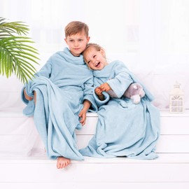 DecoKing Lazy TV Blanket, Microfibre Fleece Blanket with Sleeves, Pockets and Soft Foot Pocket