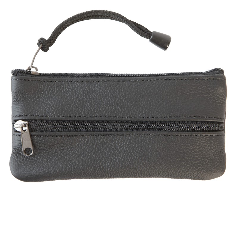 Leather Key Holder, Key Chain Wallet, Bag, Pencil Case (Black)