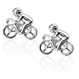 Racing Bike Cyclist Pair Silver Cufflinks In Velvet Gift Bag