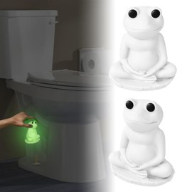 MENNTY Glow in The Dark Frog Toilet Bolt Covers – Decorative Toilet Bolt Caps for Bathroom Floor, Meditating Frog Design, Easy Installation, Fits Most Toilet Bolts, Set of 2 (White)