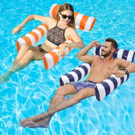 WIKIMO 2 Stück Luftmatratze Pool Zubehör mit Netz 120 * 100 cm, Luftmatratze Wasser, Wasserstuhl mit Rückenlehne Schwimmsitze, Sessel Aufblasbar (Blau + Orange)