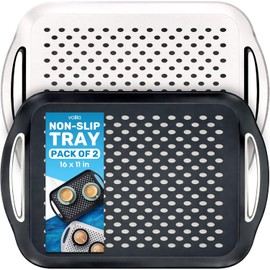 Bandejas de comida para comer en el sofá, paquete de 2 bandejas antideslizantes para comer juego de 2 bandejas antideslizantes para servir y bandeja de comida con asas (negro y blanco)