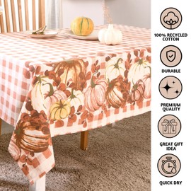 Folkulture Table Cloth 60x84, 100% Cotton Rectangle Tablecloth for Fall Decor, White Fabric Tablecloth or Outdoor Table Cover for Coffee Table Décor, Farmhouse Style Decoration, Rust