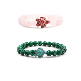 Pingyongchang Sea Turtle Tracking Bracelet, Elastic, supports the Sea Turtle Conservancy,Natural Stone Beads Bracelets A size fits most for Men and Women Pink