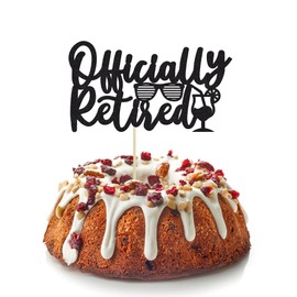 1 decoración oficial para tartas jubiladas con purpurina negra y tensión, decoración de pasteles de Hello Pension para feliz jubilación, suministros de decoración de fiesta de despedida