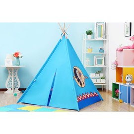 POCO DIVO Apache Turquoise Teepee Tent Kids Indoor Playhouse Children Outdoor Play Castle Toy Tipi with Wooden Poles