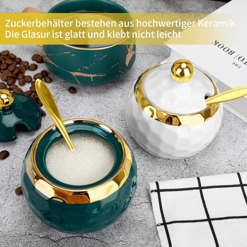 TELANKS Sugar Bowl with Lid and Spoon, Salt Jar with