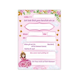 Junapack 12 Invitation Cards for Children's Birthday Girl Princess with Unicorn