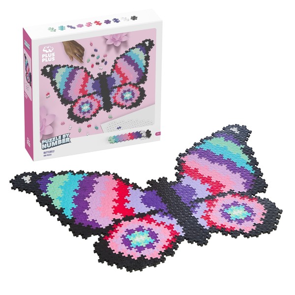 PLUS PLUS - Puzzle by Number - 800 Piece Butterfly - Construction Building Stem/Steam Toy, Interlocking Mini Puzzle Blocks for Kids