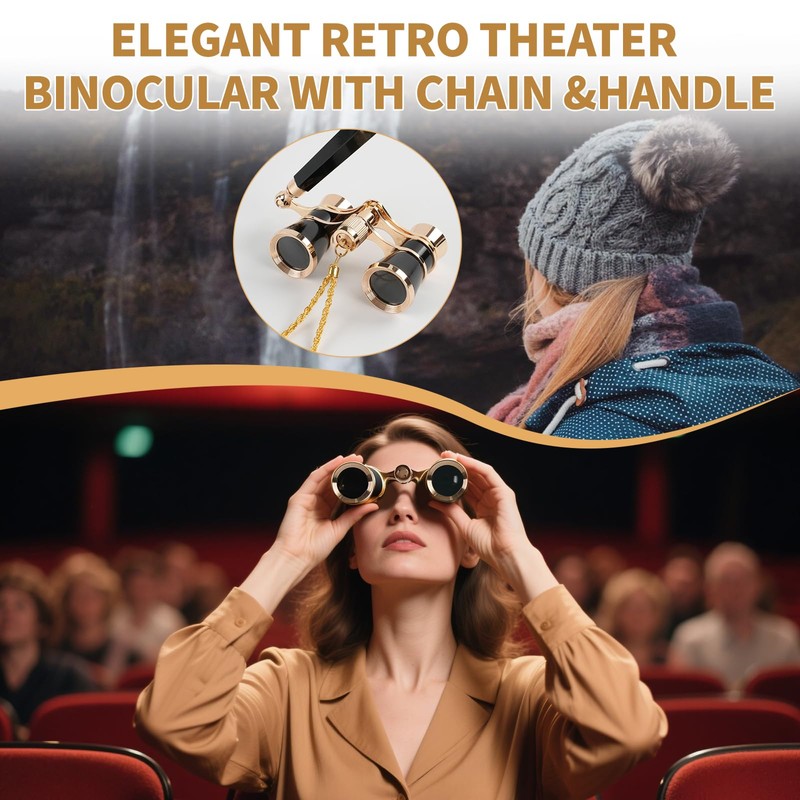 BOSTRON Opera Glasses 3X25 with Adjustable Handle & Chain,BK9 Optical